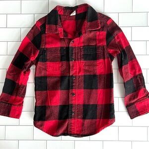 4T ❤️ GAP Boys Organic Cotton Red Buffalo Check Plaid Flannel Button Down Shirt